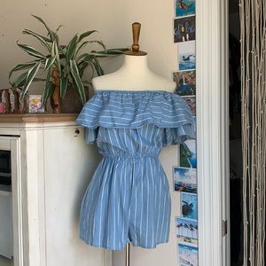 NWT Elodie Striped Off the Shoulder Romper